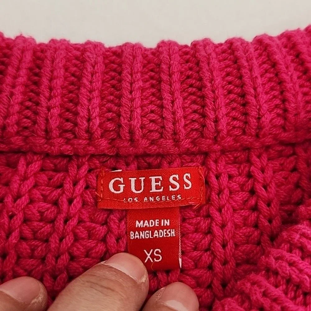 Guess Colorblock Sweater Womens XS Pink Burgundy Chevron Chunky Knit Boho